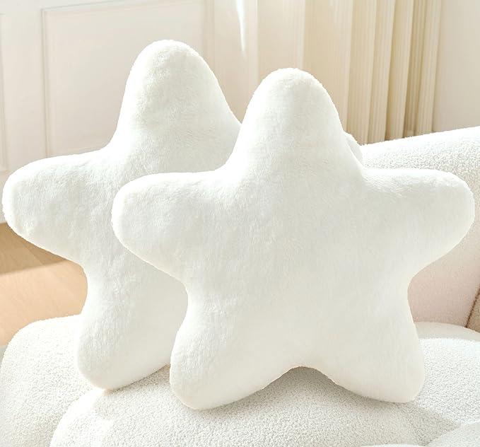 Set of 2 Throw Pillows Star Pillow Couch Pillows Decorative Pillows Bed Pillows Cute Pillows,White 15"