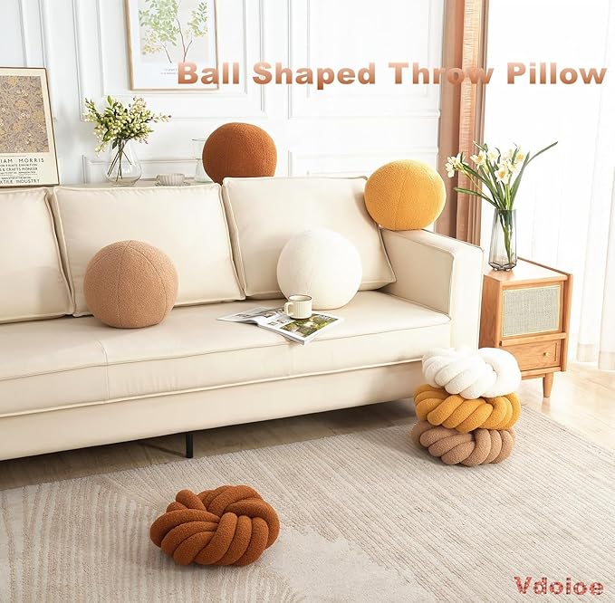 Black Knot Pillow 13.7'' Round Throw Pillow Soft Plush Knot Ball Pillow Handmade Decorative Pillow for Couch Modern Home Decorative Knotted Pillow Cushion Pillows for Bed Bedroom, Sofa