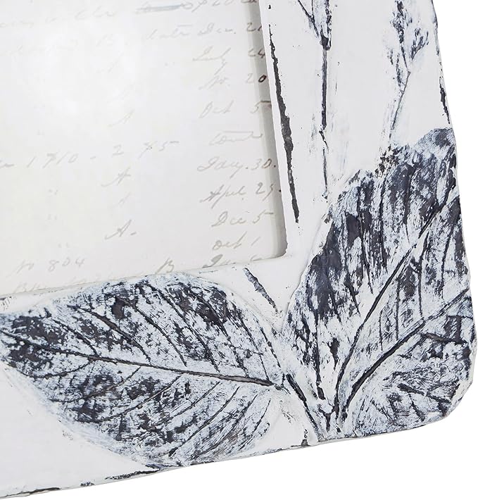NIKKY HOME Farmhouse 5x7 Picture Frame Boho Photo Frame with 3D Botanical Plant Textured and Rustic Whitewashed Finish, Hand-Crafted Resin Picture Frames with HD Glass for Tabletop Display