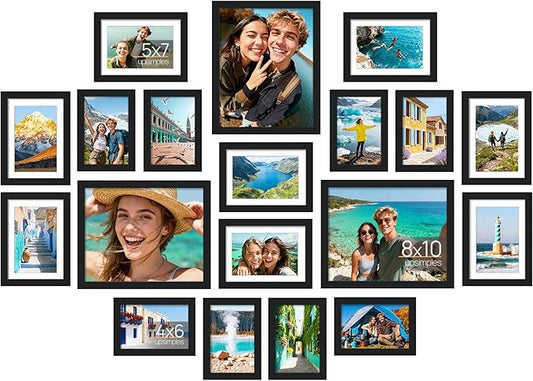 upsimples 19 Pack Picture Frames Collage Wall Decor for Mounting or Tabletop Display, Photo Gallery Frame Set for Family, Multi Sizes Including 8x10, 5x7, 4x6, Black