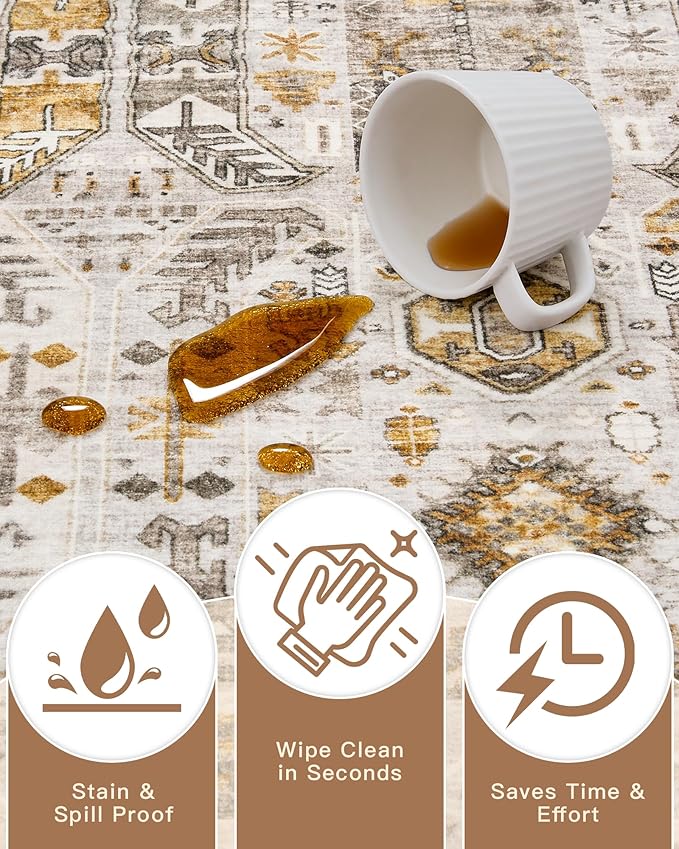 Madane Runner Rugs for Hallway 2x10 Long Washable Non-Slip Hallway Runner Rug Low-Pile Stair Kitchen Runner Throw Carpet for Entrance Living Dining Laundry Room (Brown/Gold, 2 x 10)