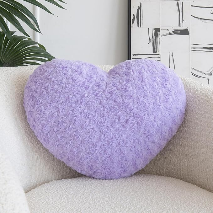 Heart Pillow, Soft Heart Shaped Pillow with Room Decorative Throw Pillows for Bed Couch Chair Sofa, Heart Shaped Cute Throw Pillow Cushion for Bedroom Living Room (Lavender, Large 19.6" x 15.7")