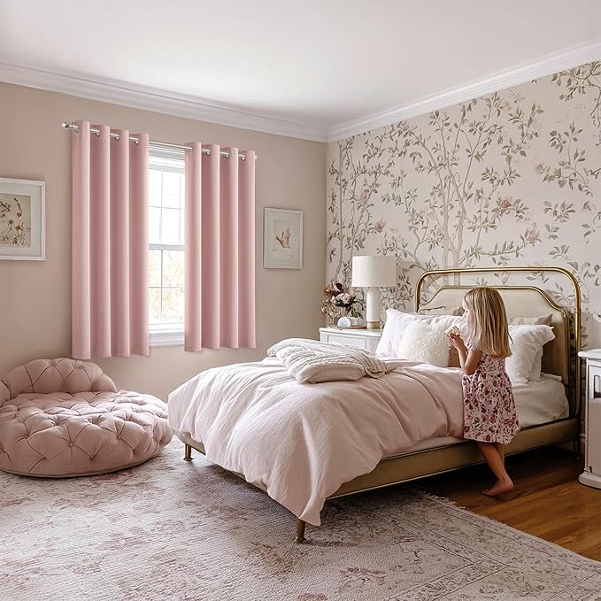 MIULEE Baby Pink Blackout Curtains for Bedroom Living Room 84 Inches Long 2 Panels, Thermal Insulated Room Darkening Drapes Grommet Noise Reducing Light Blocking Window Treatments 50x84 Inch