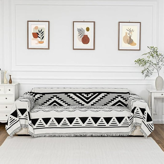 MYSKY HOME Boho Couch Cover for Dogs Washable Black Rhombic Couch Sofa Protector Cats Pets Friendly Chenille Geometric Sofa Covers Soft Durable Farmhouse Sofa Slipcovers, 71" X102"