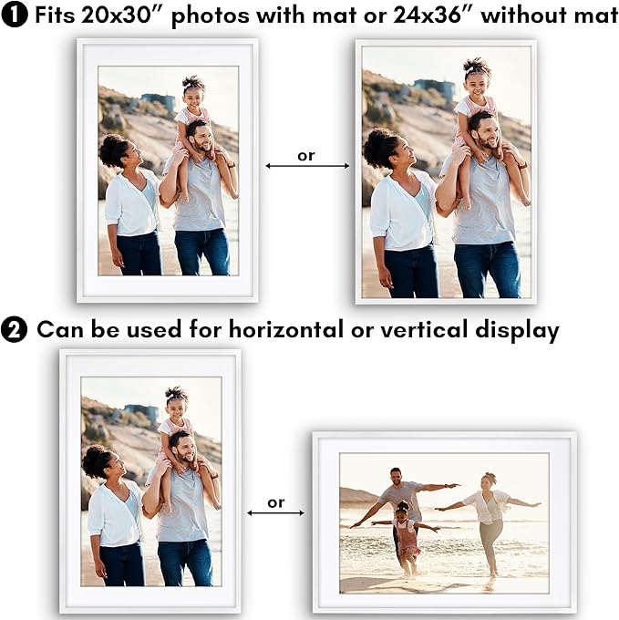Americanflat 24x36 Poster Frame with Polished Plexiglass - Use as 20x30 Frame with Mat or Display 24x36 Photo Without Mat - Soho Collection - Deep Molding Picture Frames for Wall Display - White