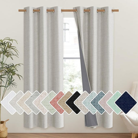 NICETOWN Snowbound Vintage Linen 100% Blackout Curtains for Classroom, Thermal Insulated Curtains 72" Long, Noise Reducing Window Treatment Drapes for Gym Room, 42" Wide Per Panel, Set of 2