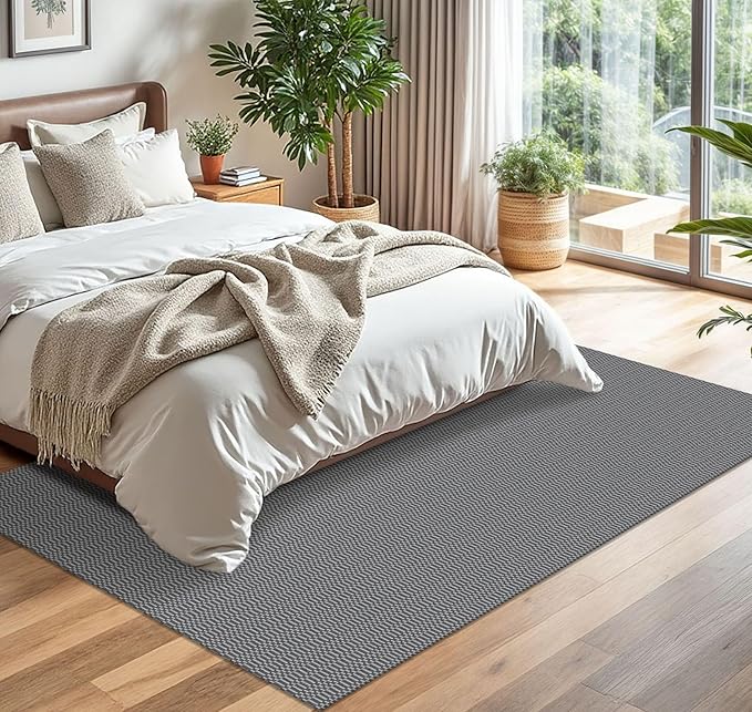 KOZYFLY Washable Area Rug for Living Room 5x7 Ft Bedroom Rug with Runner Backing Braided Cotton Dining Room Rug, Floor Carpet for Living Room Dining Room Bedroom, Grey/Charcoal Grey