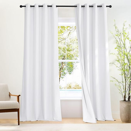 NICETOWN 100% Blackout White Curtains 96 inches Long 2 Panels, Grommet Full Blackout Window Treatments Thermal Drapes for Bedroom/Living Room，W46 x L96