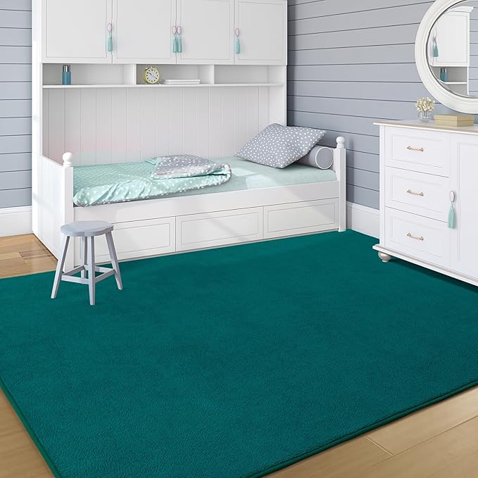 Soft Rugs for Living Room 4x6 Teal Green, Minimalist Area Rug for Bedroom Nursery Dining Table Dorm, Throw Rugs for Men Boys Girls Kids Room Indoor Floor Carpets