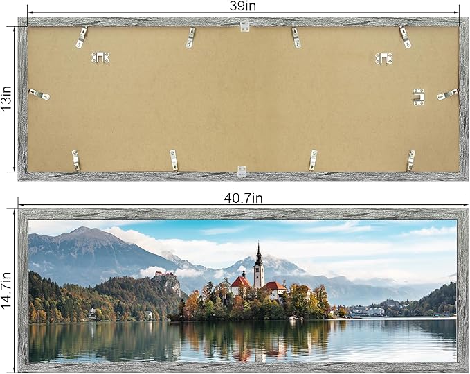 13x39 Puzzle Frame 2 Packs, Real Glass and Rustic Grey Wood Frame, Display Panoramic 13 x 39 Picture Frames - Horizontal or Vertical Wall Mounting
