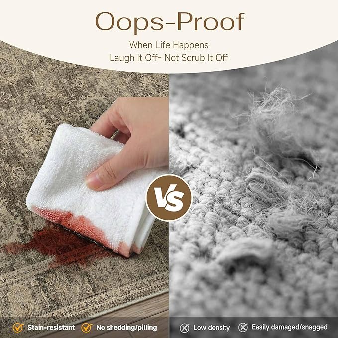 10x14 Brown Vintage Area Rug for Living Room Bedroom Large Distressed Rustic Carpet Non-Slip Low Pile Soft Washable Throw Rug for Indoor Dining Room