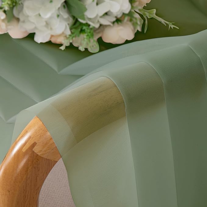 Lecloud Sage Green Sheer Kitchen Curtains 36 Inch Length 2 Pieces, Solid Volie Small Window Curtain Tiers for Bedroom Living Room, Rod Pocket Gauzy Window Treatments, 40x36 Inch