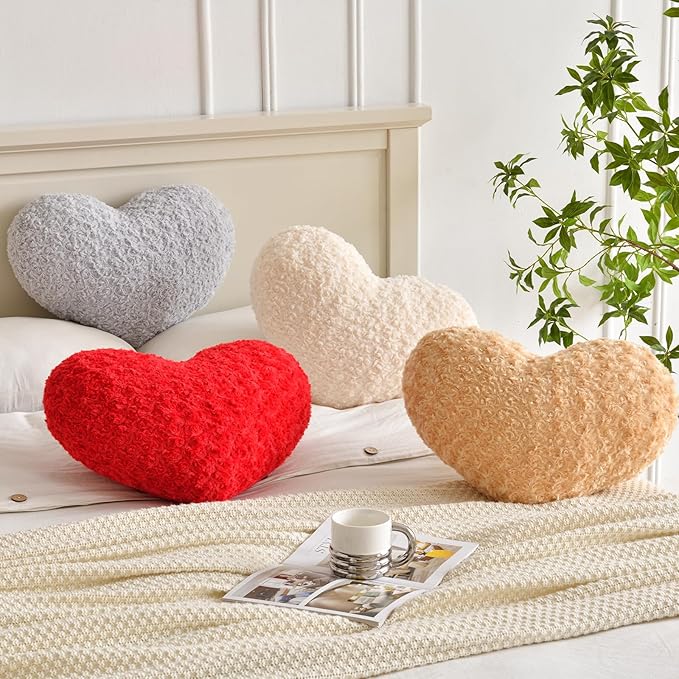 Heart Pillow, Soft Heart Shaped Pillow with Room Decorative Throw Pillows for Bed Couch Chair Sofa, Heart Shaped Cute Throw Pillow Cushion for Bedroom Living Room (Grey, Large 19.6" x 15.7")