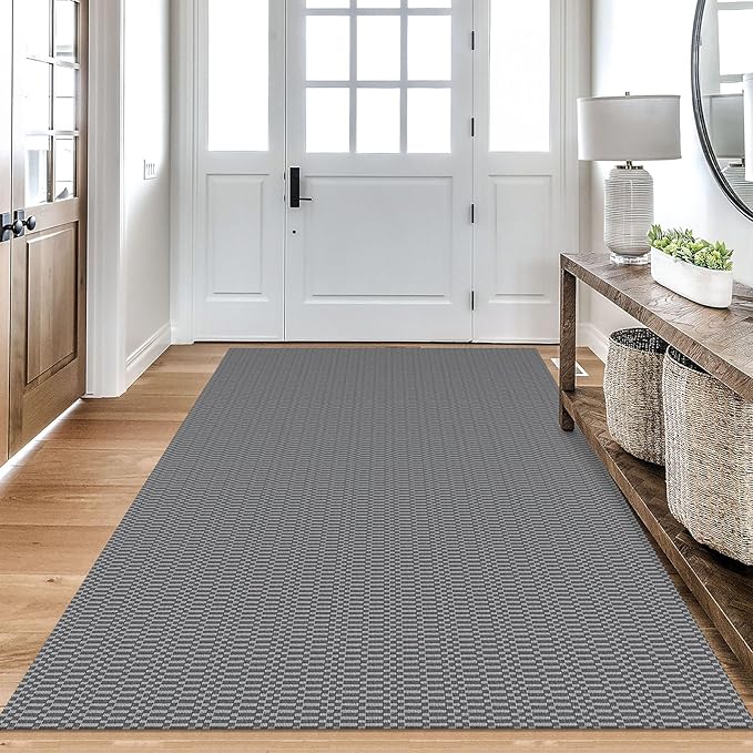 KOZYFLY Washable Area Rug 4x6 Ft Rubber Backed Rugs for Entryway Bedroom Throw Rugs Boho Entry Rug, Cotton Braided Floor Carpet for Dining Room Living Room, Grey/Charcoal Grey