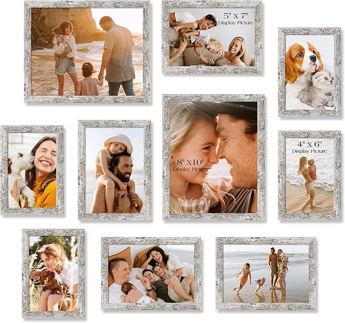 TWING Collage Picture Frames Wall Decor 10 Pack, Gallery Wall Rustic Picture Frame Set for Wall or Tabletop Display, Multi Sizes with Two 8x10, Four 5x7, and Four 4x6 Photo Frames