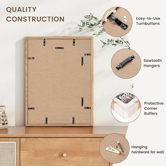 11x14 Picture Frame, USA-Sourced Oak Wood Photo Frames with HD Tempered Glass, Handcrafted Rounded Corner 11 x 14 Wooden Frames Matted to 8x10 Photos, 11x14 Frame, Horizontal or Vertical Wall Display