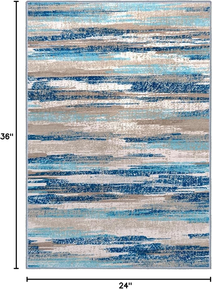 Lansny Small Abstract Area Rug, Entryway Rug Washable Door Mat Indoor Entrance, 2x3 Washable Rug Non-Slip, Soft Blue Kitchen Rugs Thin Print Faux Wool Floor Carpet Throw Rugs for Foyer Front Door Sink