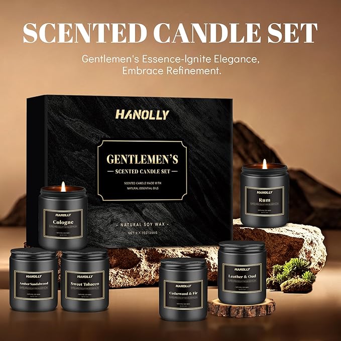 Mens Scented Candle Gift Set, 6 Pack Candles for Men,Gifts for Dad & Father, Soy Candles for Home Scented, 42 oz Long Lasting Aromatheraspy Candle, Maculine Manly Jar Candle Kit