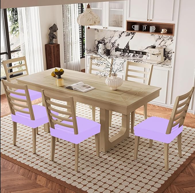 Smiry Waterproof Seat Covers for Dining Room Chairs Set of 8, Stretch Jacquard Removable Washable Chair Seat Slipcovers Protector, No Rear Covers, Lavender