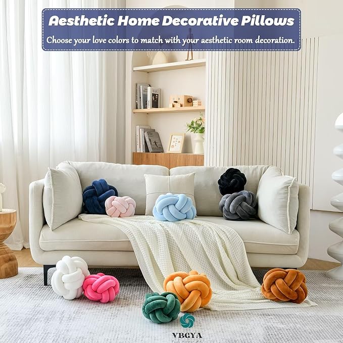 Knot Pillow Ball, Soft Decorative Throw Pillows Cushion, 11 Inch Round Plush Knotted Pillows Navy Blue Pillow, Modern Home Throw Knot Decorative Cushion for Bedroom, Sofa, Couch