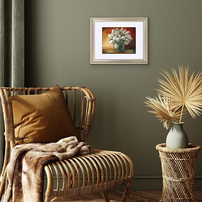 Americanflat 11x14 Picture Frame with Shatter-Resistant Glass - Use as 8x10 Frame with Mat or Display 11x14 Photo Without Mat - Ornate Picture Frames for Wall Display - Silver