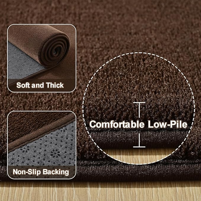 Amearea Modern Soft Hallway Runner Rug, 2x6 Feet Washable Runner Rugs for Hallway, Brown Fluffy Rug Bedroom Bedside Rugs, Non Slip Memory Foam Rug Carpet for Entrance Kitchen Living Room Decor