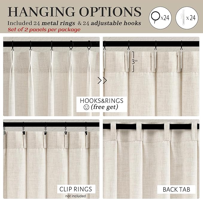 Extra Wide Pinch Pleat Thick Linen Sheer Curtains 96 Inches Long for Living Room, Cream Beige Viral Bedroom Curtain 2 Panels Set Light Filtering Farmhouse Window Drape Privacy Ceiling Track 70"W x96"L