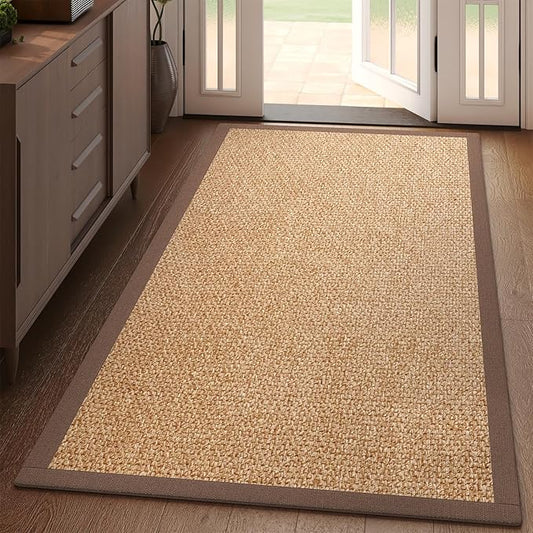 YDKGL Washable Runner Rug 3x5 Jute Like Entryway Indoor Runner Mat Rugs Non Slip, Woven Soft Farmhouse Area Boho Floor Carpet for Hallway Kitchen Laundry Hall Backdoor Bedroom Living Room, Brown