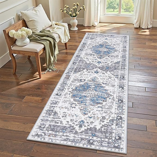 Ileading Washable Hallway Runner Rugs, 2x6 Non Slip Runners Area Rug for Entryway Kitchen Bathroom Bedroom Laundry Living Room, Long Narrow Low-Pile Floor Carpet Boho Vintage Throw Mat for Kids Room ﻿
