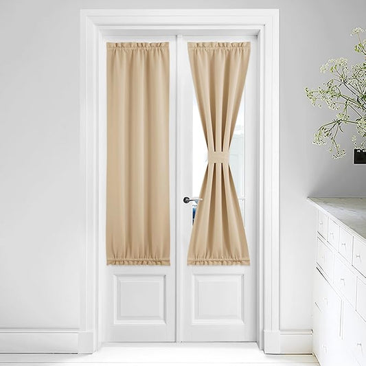NICETOWN Door Curtain Panel - Thermal Insulated Front Door Side Light Block Privacy Protect Decoration for Front/Back Entry Way Adjustable Size Dual Rod Pocket Top, 25 W x 64 L, Biscotti Beige, 1 PC