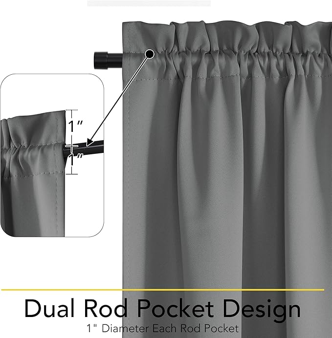 NICETOWN Door Curtain for Window, 100% Blackout Privacy French Front Door Shade Thermal Insulated Window Covering for Kitchen Living Room Bedroom, 1 Panel, Grey, 25" W x 72" L