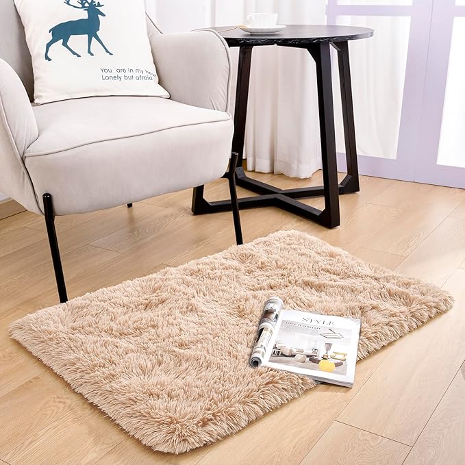 Noahas Door Mat Indoor Entrance,2x3 Shaggy Small Beige Area Rugs for Entryway,Non-Slip Fluffy Entry Bedroom Rug,Soft Plush Bedside Throw Kids Carpet