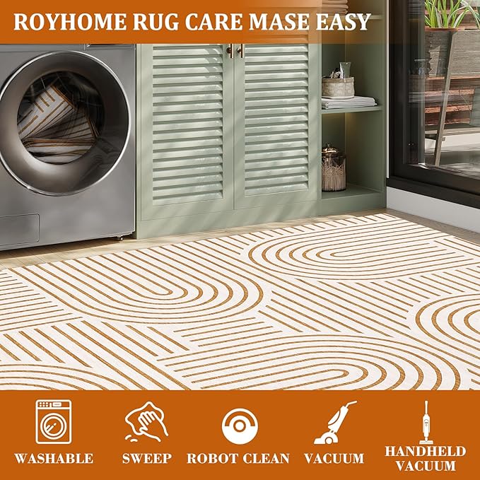 ROYHOME Modern Rug 2.5x10 Runners for Hallways, Abstract Kitchen Runner Rugs Non Slip Bath Runner, Rainbow Washable Rug for Bedroom, Soft Long Rugs for Entryway Bathroom Laundry Dorm, Orange