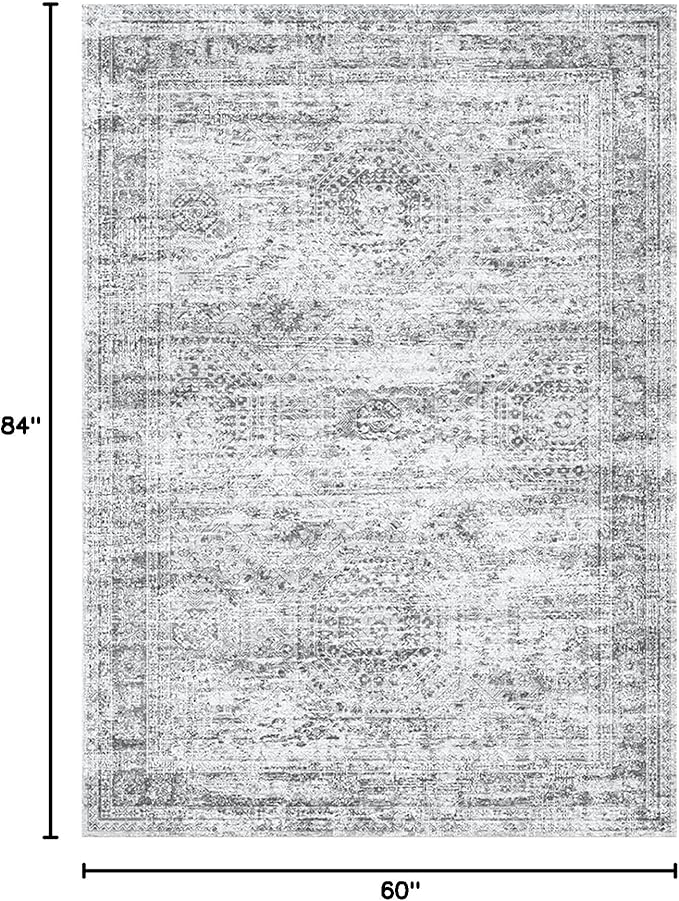 Soalmost 5x7 Area Rugs Gray Low Pile Indoor Washable Trendy Faded Style Rugs for Bedroom Living Room Dining Room Foldable Non-Slip Thin Grey Print Mat