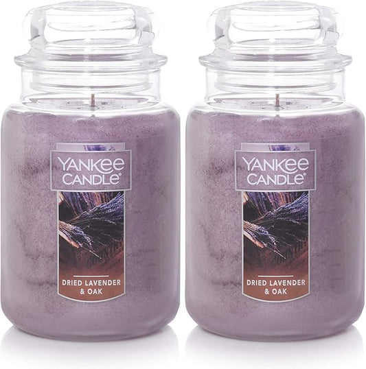 Yankee Candle Dried Lavender & Oak Scented, 22 Oz | Large Jar | Single Wick | 110+ Hours Burn Time | Pack of 2