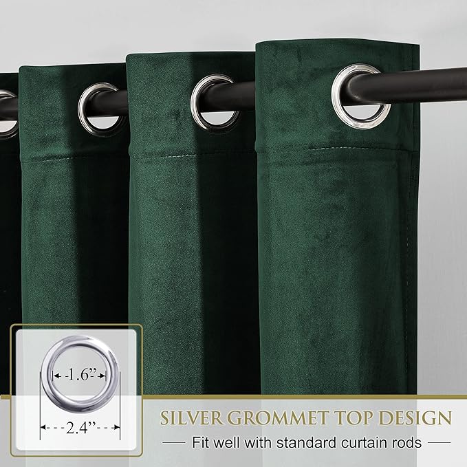 StangH 62 inches Wide Velvet Curtains -Thick Grommet Door Curtains Privacy Protection for Wardrobe/Closet Luxury Window Drapes Thermal Insulated for Porch/Patio, Dark Green, W62 x L90, 2 Panels