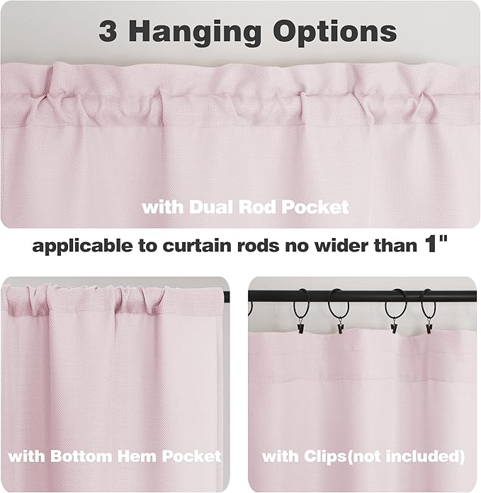 Chyhomenyc Bennet Blush Pink Curtains 54 Inch Length 2 Panels, Faux Linen Textured Semi Sheer Light Filtering Soft Airy Rod Pocket Window Treatment Drapes for Living Room Bedroom, Each 30" Wx54 L