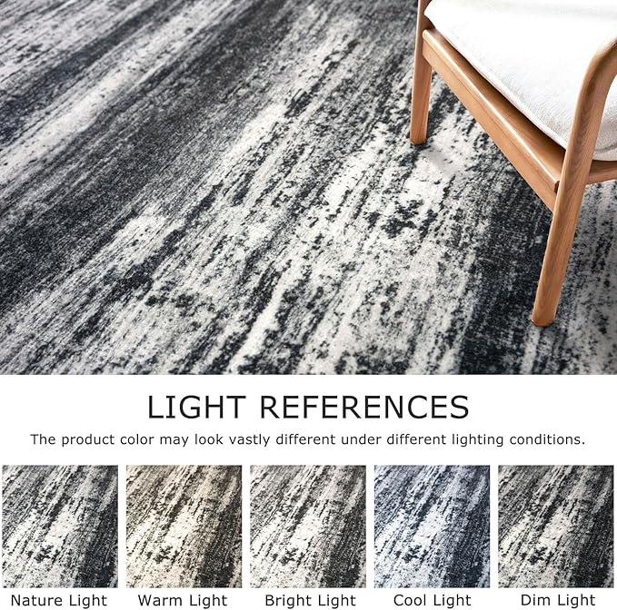 KOZYFLY Circle Rug 6Ft Modern Abstract Ombre Area Rug for Bedroom, Washable Round Rug Non-Slip Soft Striped Living Room Circle Rug, Black Navy Blue Grey Carpet for Laundry Nursery