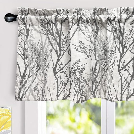 DriftAway Tree Branch Linen Lined Valance Double Layer Thermal Insulated Room Darkening Blackout Valances 3 Inch Rod Pocket Short Window Valance for Living Room Bathroom 52 Inch by 24 Inch Gray