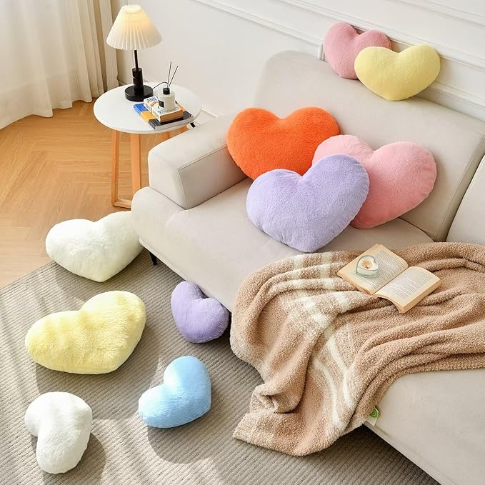 Heart Pillow Purple Throw Pillows Decorative Pillows for Bed Couch Cute Faux Rabbit Fur Small Pillow for Women Valentine Anniversary Fall Halloween Christmas Home Decor (Mini, 13"x10")