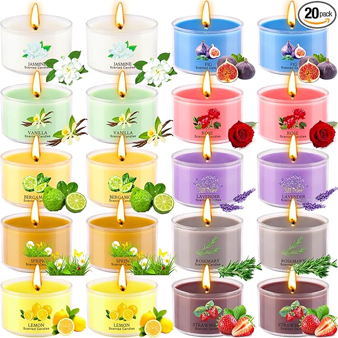 Aromatherapy Scented Candles 20 Pack - Small Candle Gift Set for Women with 10 Scents, 1.6oz Long-Lasting Soy Wax Candles for Relaxation, Yoga, Bath, Christmas Birthday Gifts, Home Decor