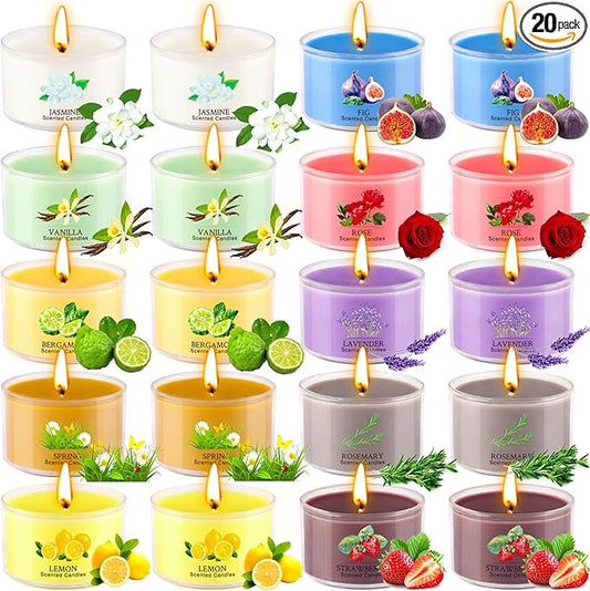 Aromatherapy Scented Candles 20 Pack - Small Candle Gift Set for Women with 10 Scents, 1.6oz Long-Lasting Soy Wax Candles for Relaxation, Yoga, Bath, Christmas Birthday Gifts, Home Decor