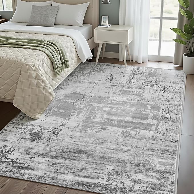 HOMORE Area Rug 4x6 Grey Rugs for Entryway, Non Slip Washable Abstract Rugs for Bedroom Living Room Dining Room Classroom Kids Room Dorm