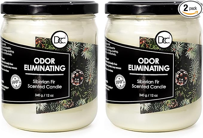 Siberian Fir Two Pack Odor Eliminating Highly Fragranced Candle - Eliminates 95% of Pet, Smoke, Food, and Other Smells Quickly - Up to 80 Hour Burn time - 12 Ounce Premium Soy Blend