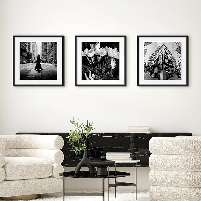 upsimples 20x20 Picture Frame, Display Pictures 16x16 with Mat or 20 x 20 Without, Wall Hanging Puzzle Frames, Black, 1 Pack