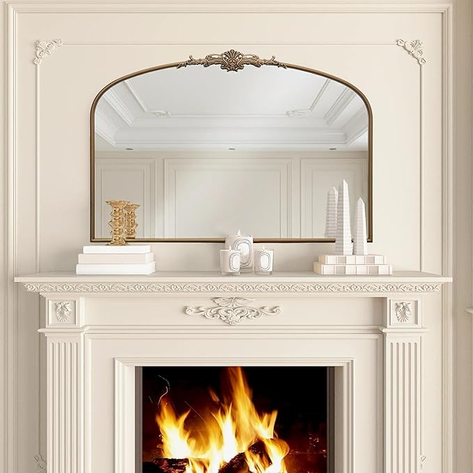 Besdomus Vintage Arched Gold Mirror: 48"x33" French Oversize Gold Antique Wall Mounted Mirror - Baroque Traditional Ornate for Entryway/Fireplace/Bathroom/Hallway - Home Decor for Fashion-Conscious
