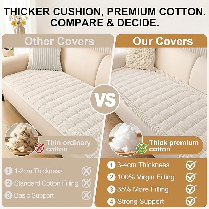 Smiry Couch Cover for Dogs Washable, Non Slip Fuzzy Pet Couch Covers for 3 Cushion Sofa Pet Friendly, Thick Soft Sofa Slipcovers Cushion Protector (White, 27.6" x 82.7")