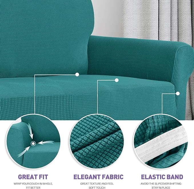 ZNSAYOTX Super Stretch Chair Slipcover Universal Sofa Chair Covers for Living Room Dogs Pet Furniture Protector Spandex Armchair Slipcovers with Anti Slip Foam Sticks (Peacock Teal, Chair)