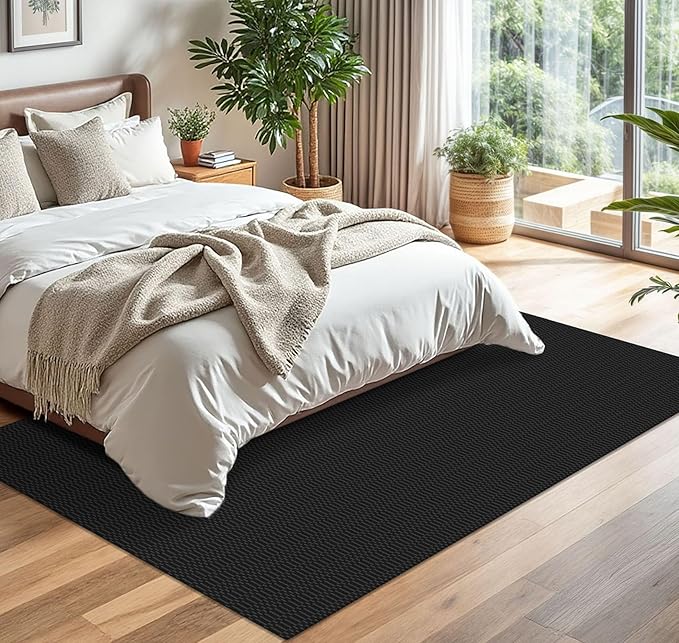 KOZYFLY Washable Area Rug for Living Room 5x7 Ft Bedroom Rug with Runner Backing Braided Cotton Dining Room Rug, Floor Carpet for Living Room Dining Room Bedroom, Black/Grey