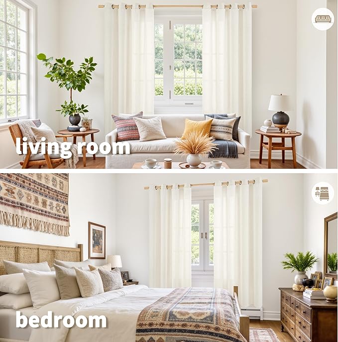 YoungsTex Ivory Linen Curtains 78 Inch Length for Living Room Window, Light Filtering Drapes Rustic Semi Sheer with Bronze Grommet Privacy for Bedroom Farmhouse Decorative, 52 x 78 Inch, 2 Panels